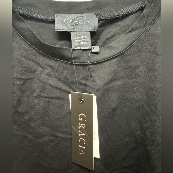 Gracia Black and White Long Sleeve Top with Lace Accents NWT L - Picture 3 of 3